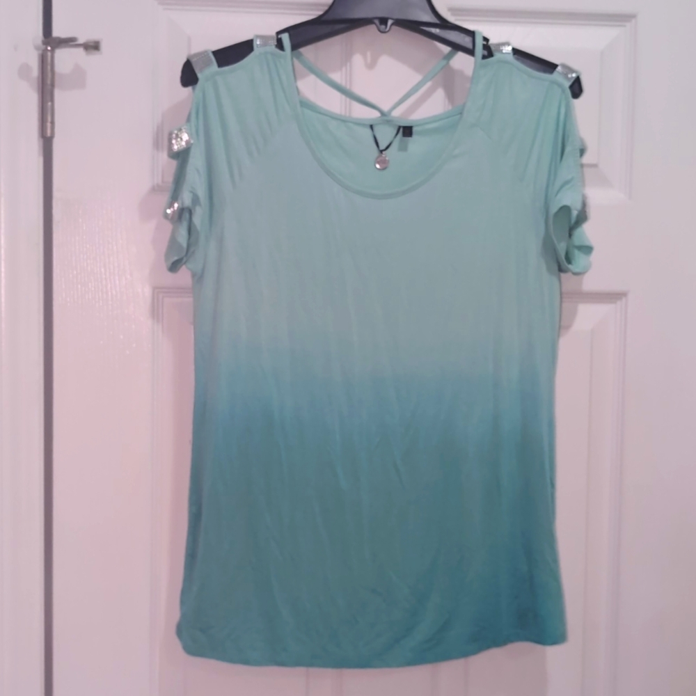 BKE M Teal Gradient Embellished Tee